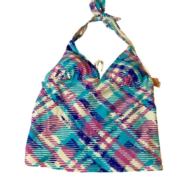 Beach Scene Halter Bikini Tankini Top 90s Y2K Print Size S - Picture 2 of 8